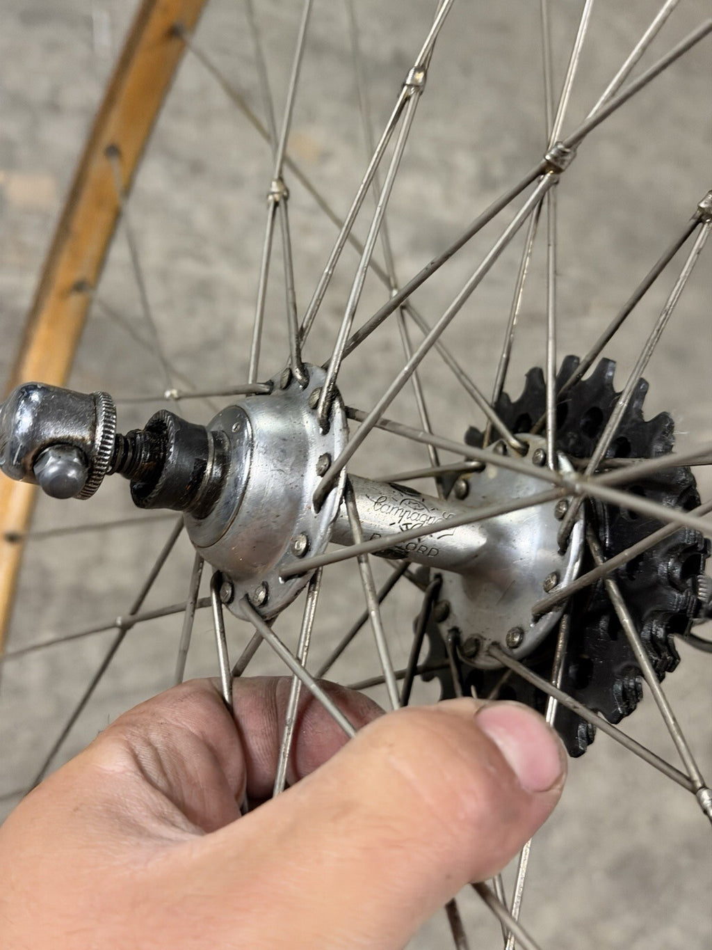 Vintage Campagnolo ROAD WHEELSET 5 SPEED WOODEN Sbi Brusati Rims