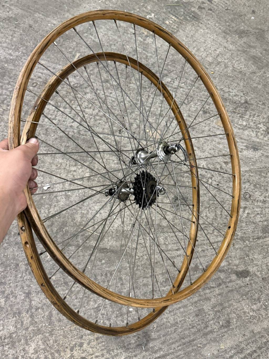 Vintage Campagnolo ROAD WHEELSET 5 SPEED WOODEN Sbi Brusati Rims