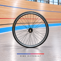 700c clincher fixed gear rear wheel – side view on velodrome background