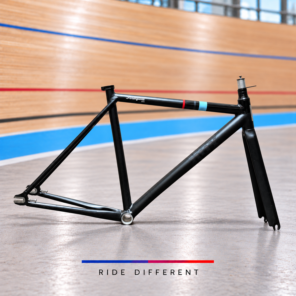 Hoy Fiorenzuola .001 Medium track frameset – side view on velodrome background
