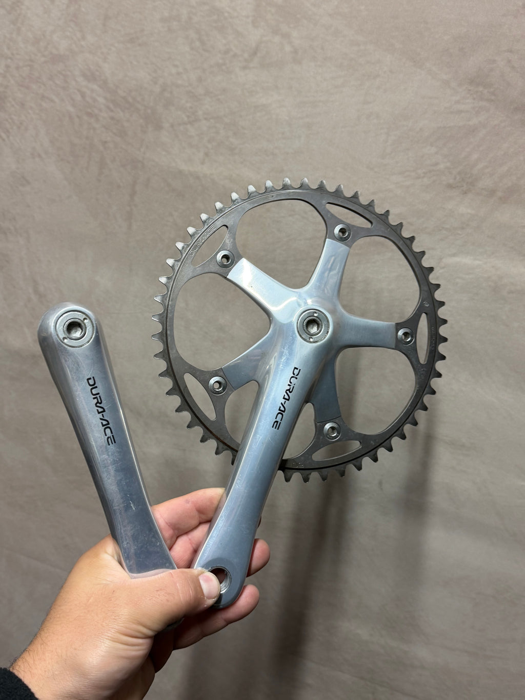 Shimano Dura-Ace FC-7710 track crankset with both arms and 50T chainring