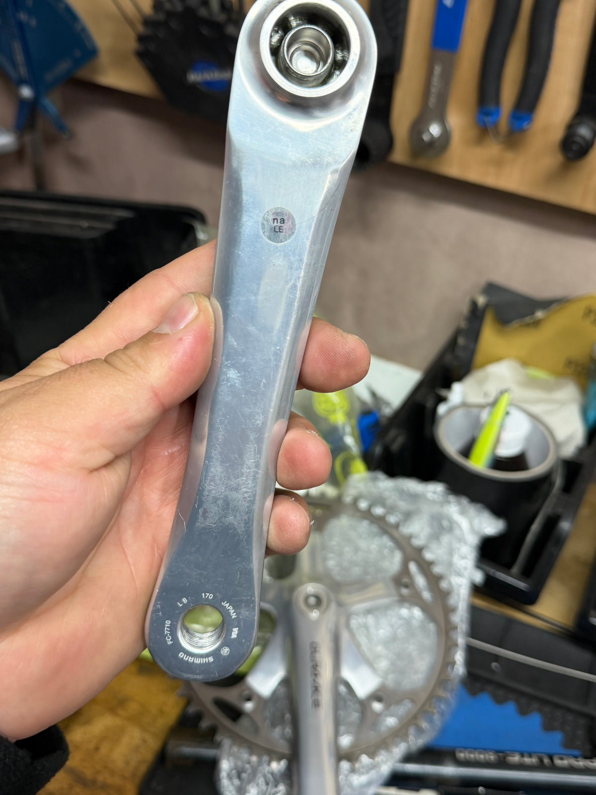 Rear of Shimano Dura-Ace non-drive-side crank arm