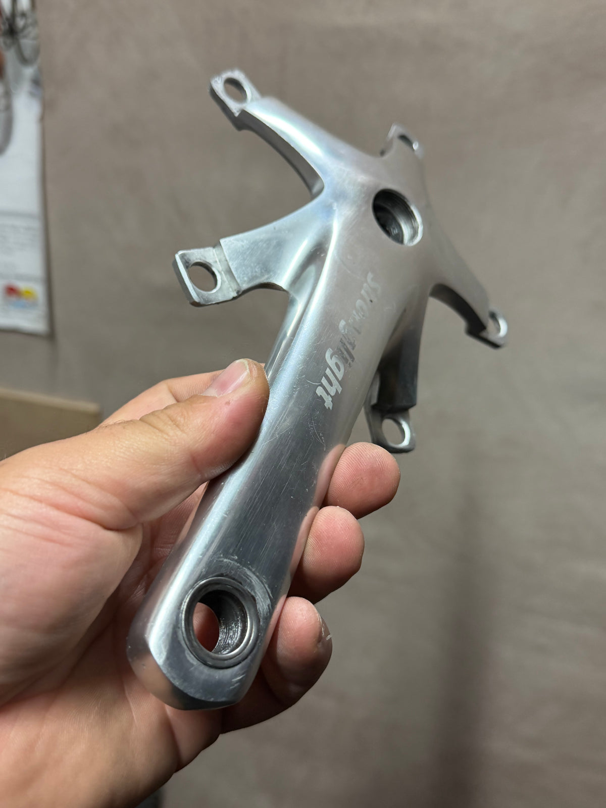 Silver Stronglight drive-side track crank arm and spider