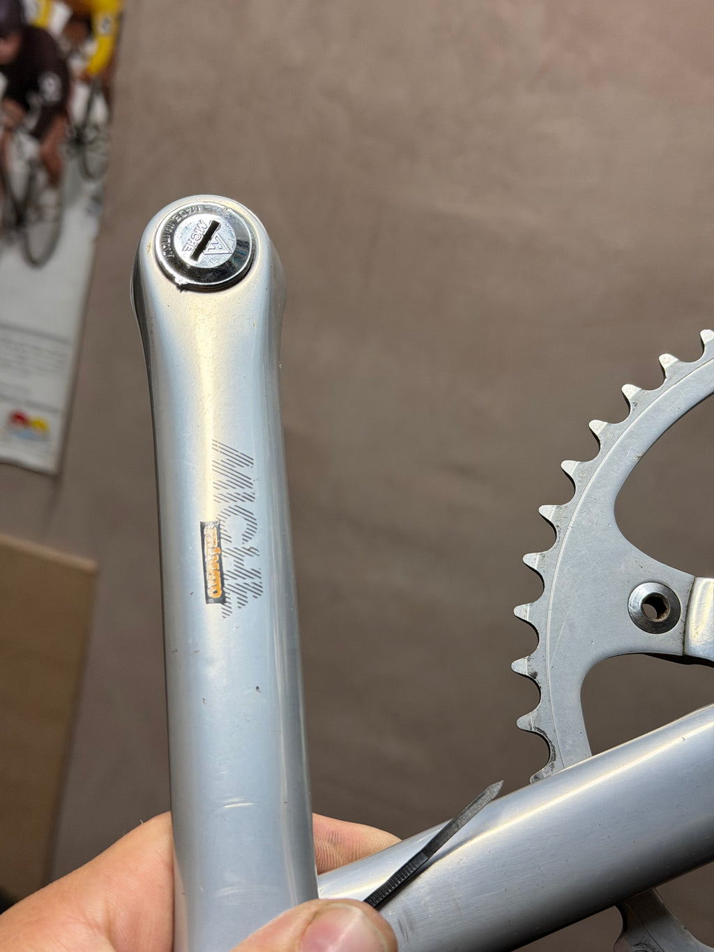 Miche logo on non-drive-side crank arm