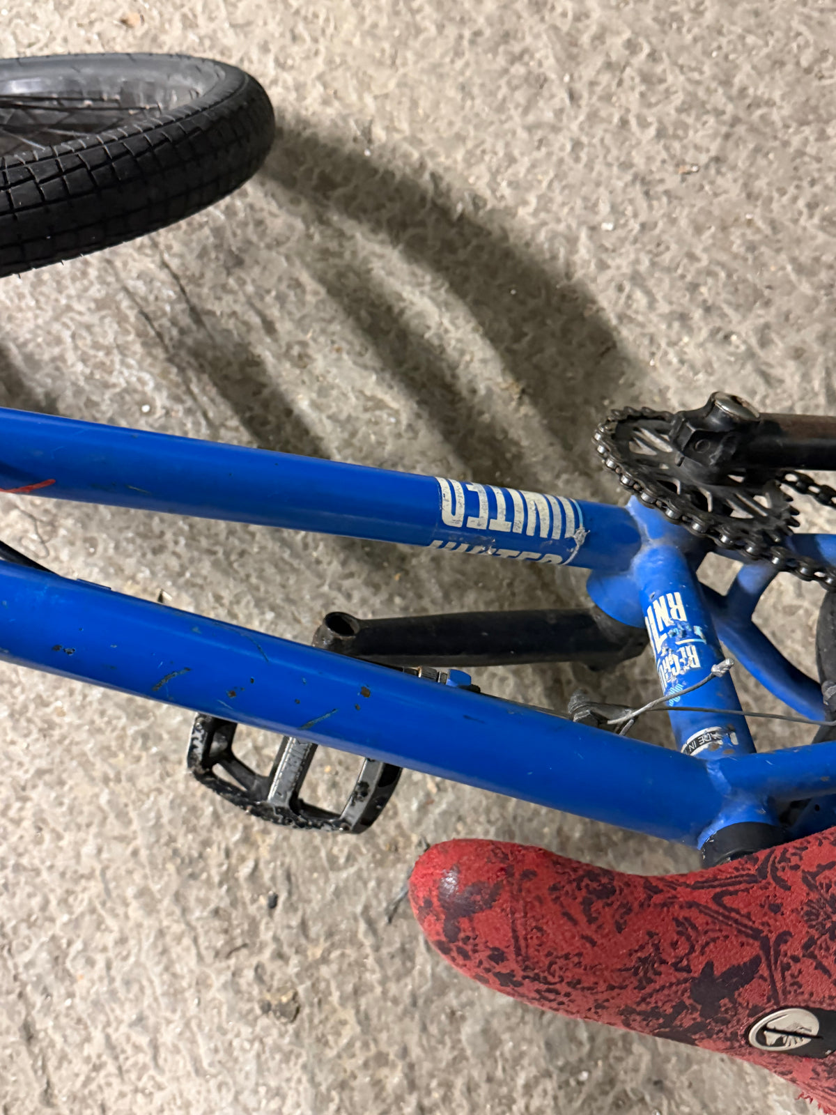 Sunday branding on blue BMX frame
