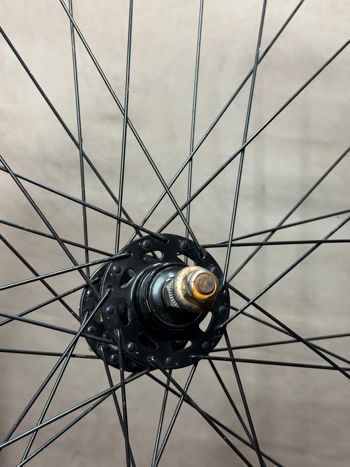 700c clincher fixed gear rear wheel – rear hub and axle close-up