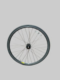 700c clincher track front wheel – complete wheel against plain grey background