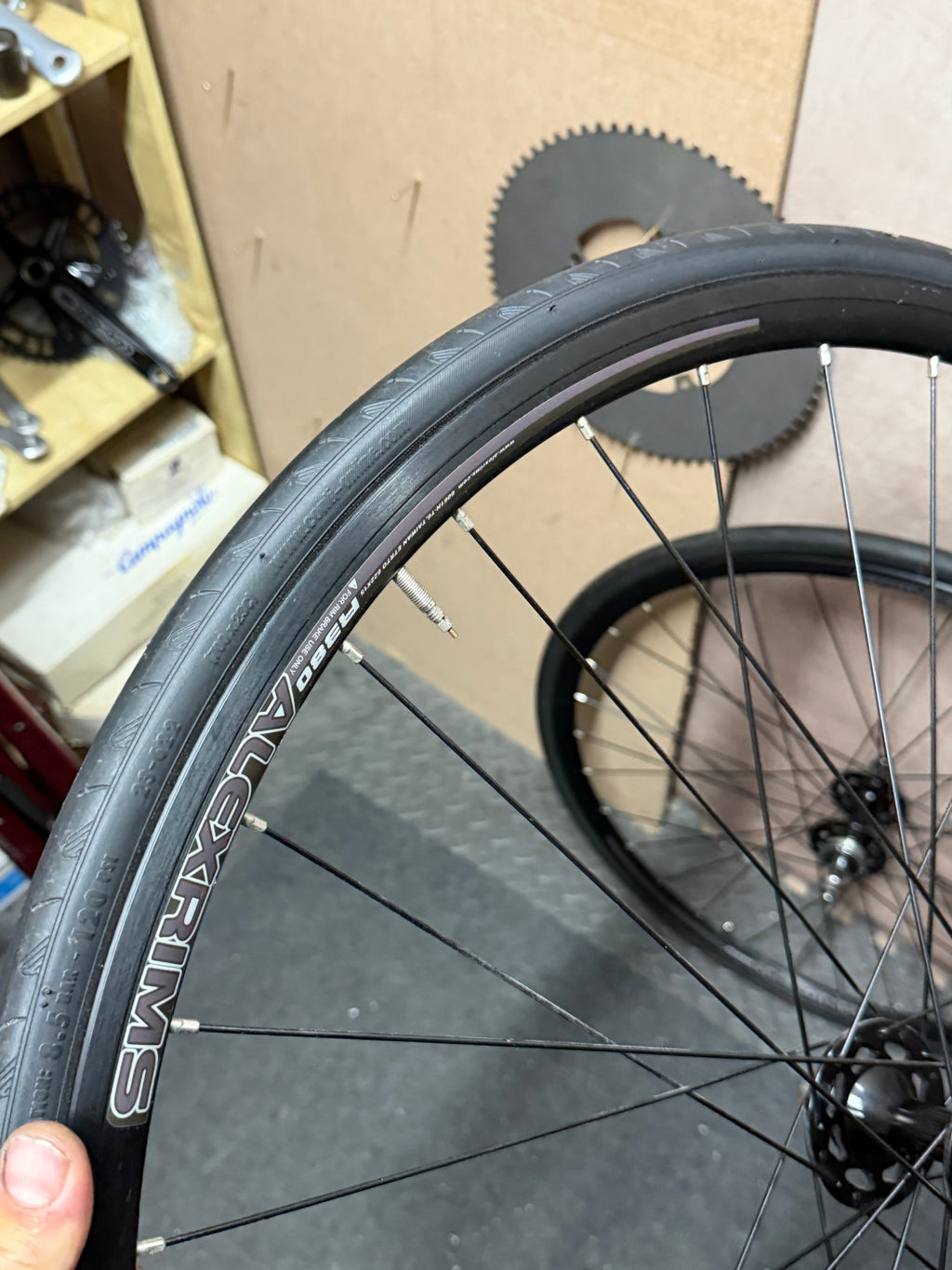 Alexrims 700c clincher track wheelset – tyre sidewall and rim edge