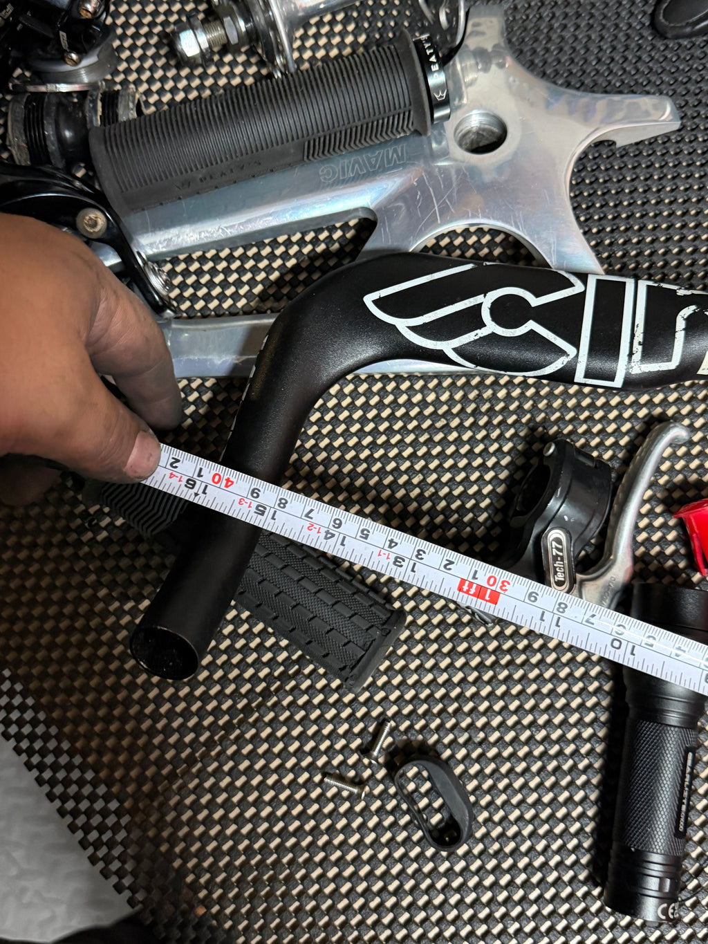 Cinelli MASH Bullhorn Handlebars 40cm – width shown beside tape measure