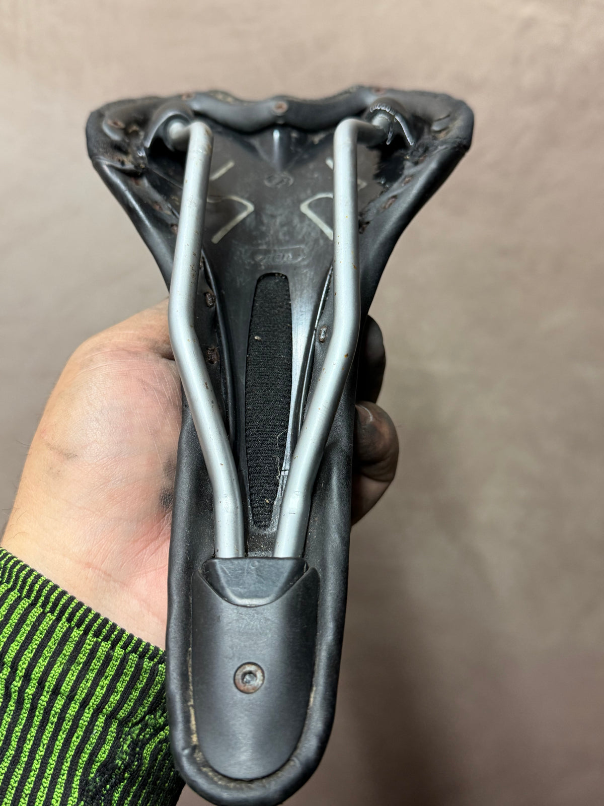 Black Bicycle Saddle – underside and mounting rails