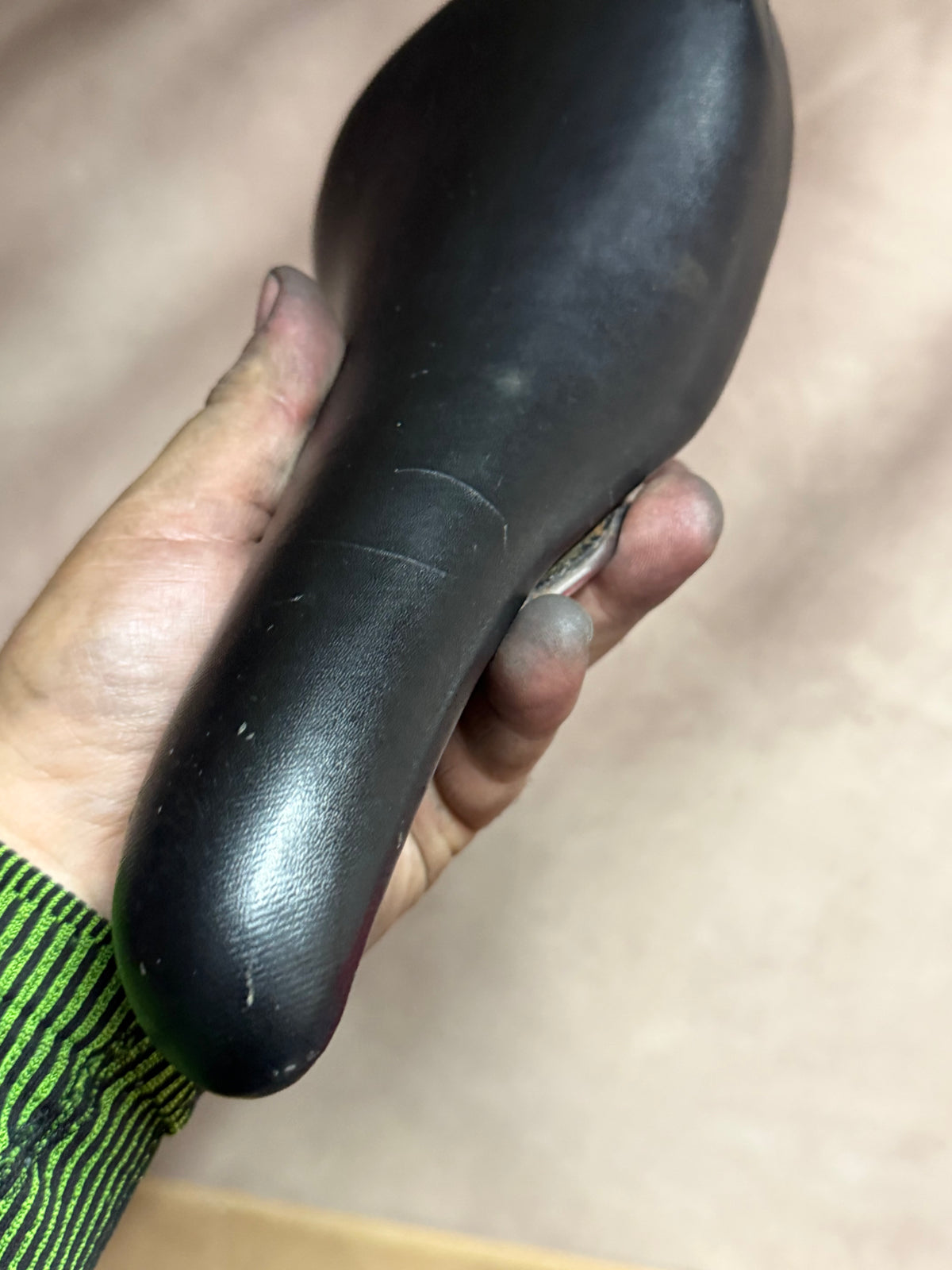 Bicycle Saddle – Side Damage – nose and cover close-up