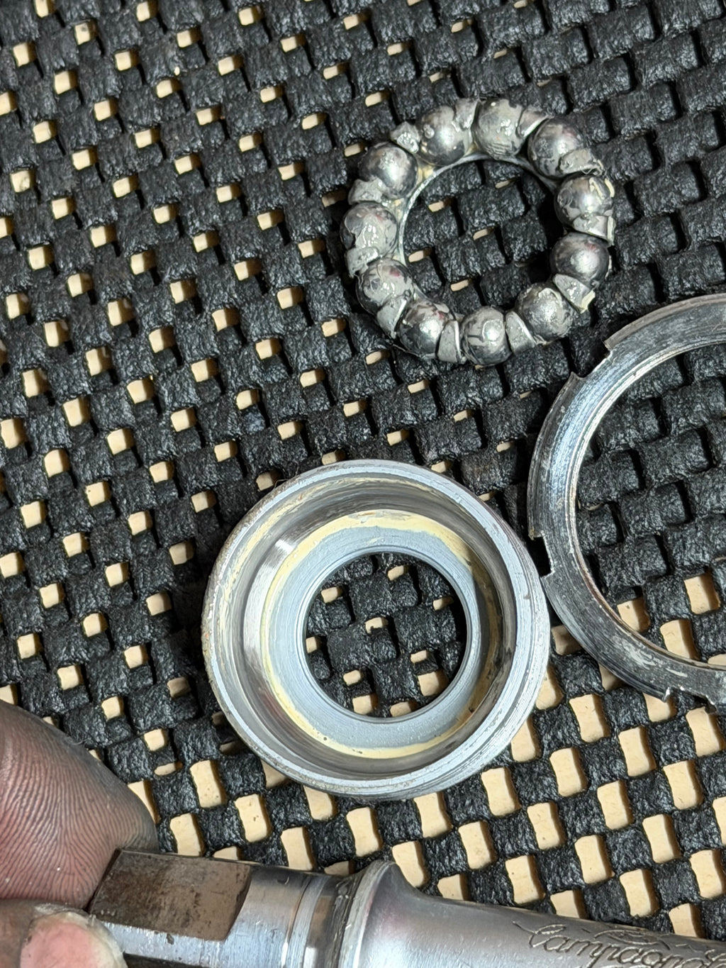 Vintage Campagnolo BSA Bottom Bracket 109mm – bearing and lockring detail