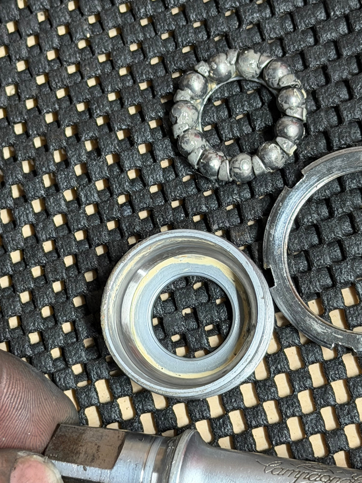 Vintage Campagnolo BSA Bottom Bracket 109mm – bearing and lockring detail