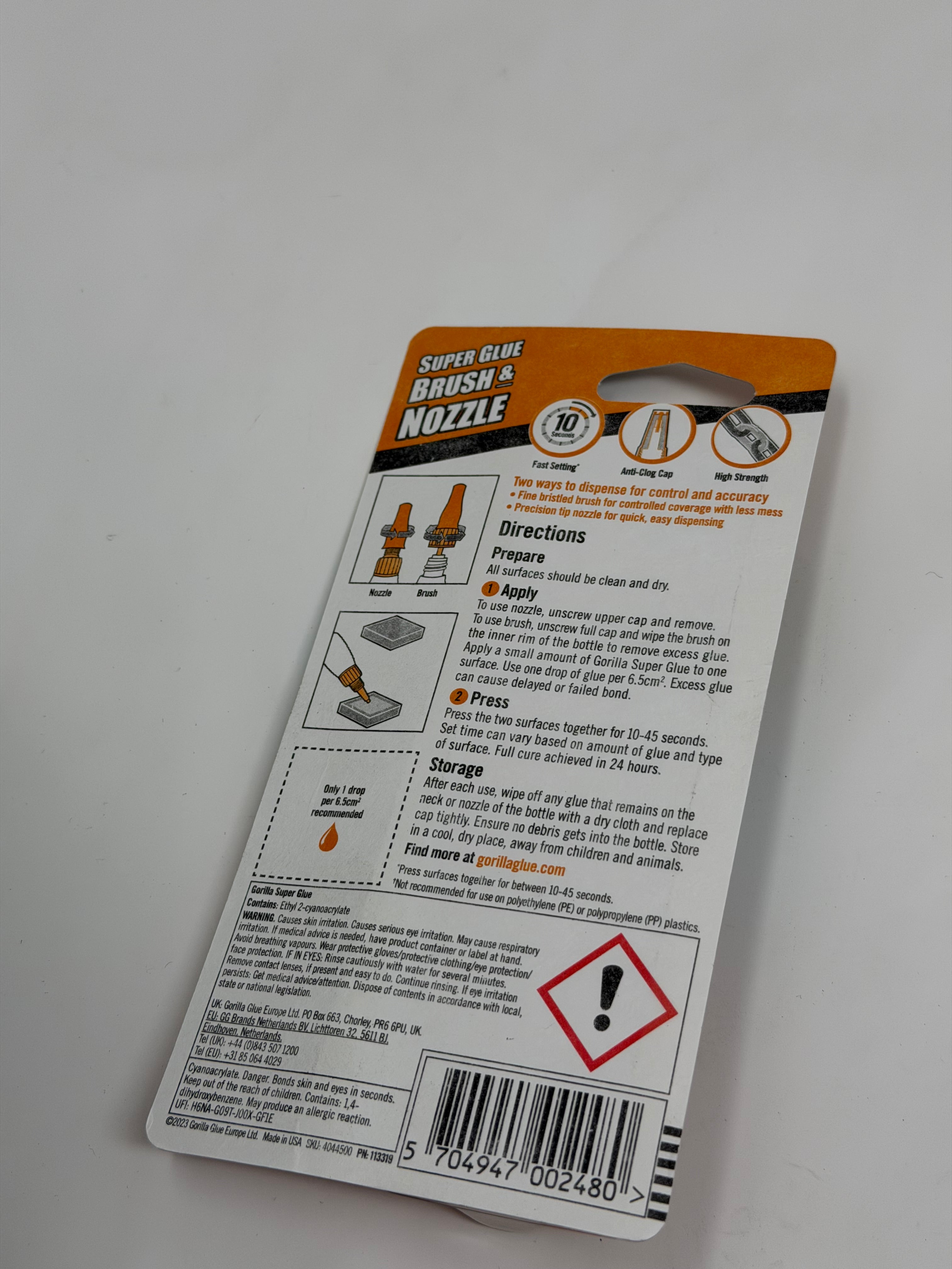 Gorilla Super Glue Brush & Nozzle 12g
