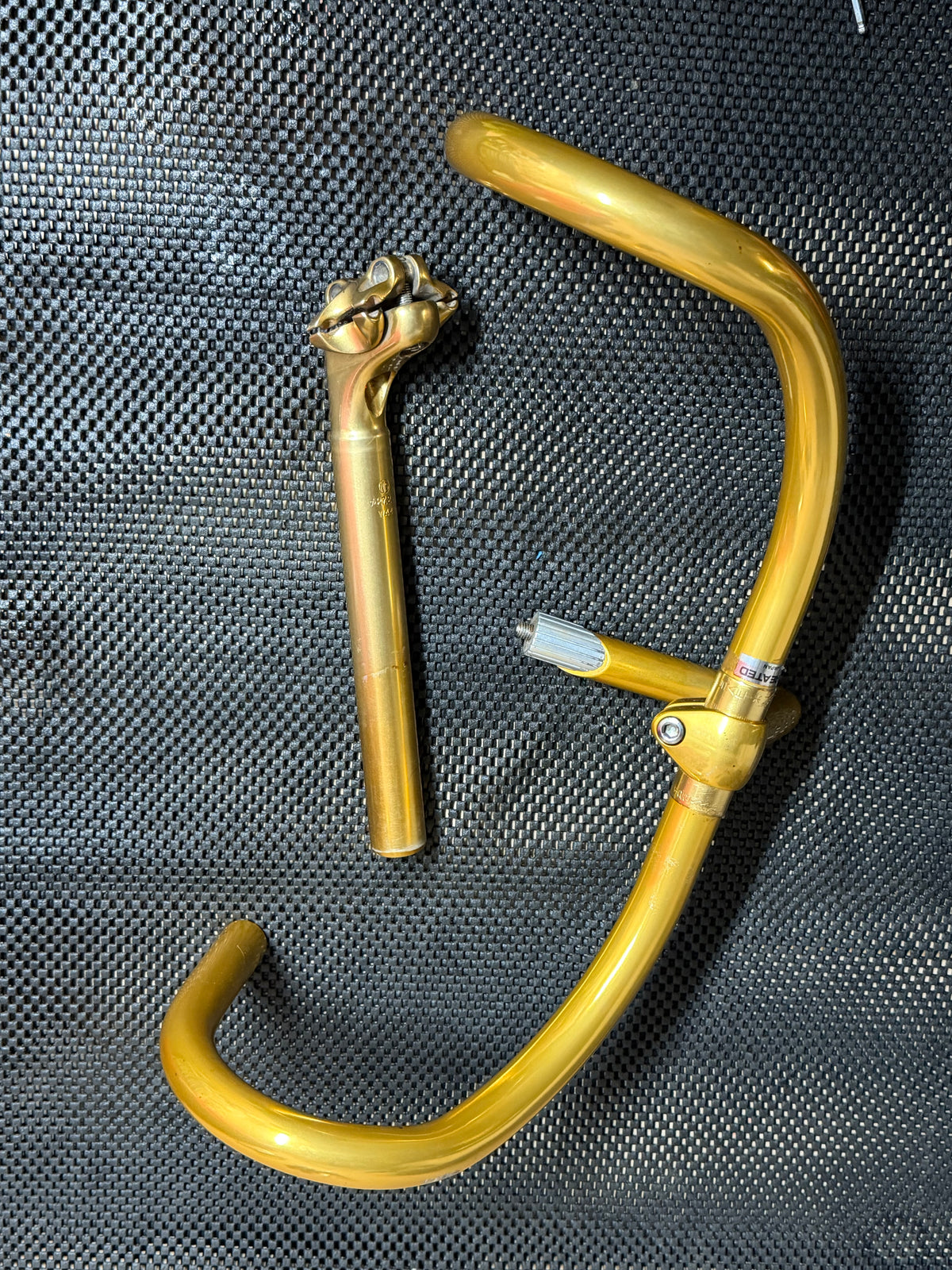Rare Nitto NJS gold Jaguar quill stem handlebars and 27.2mm seatpost