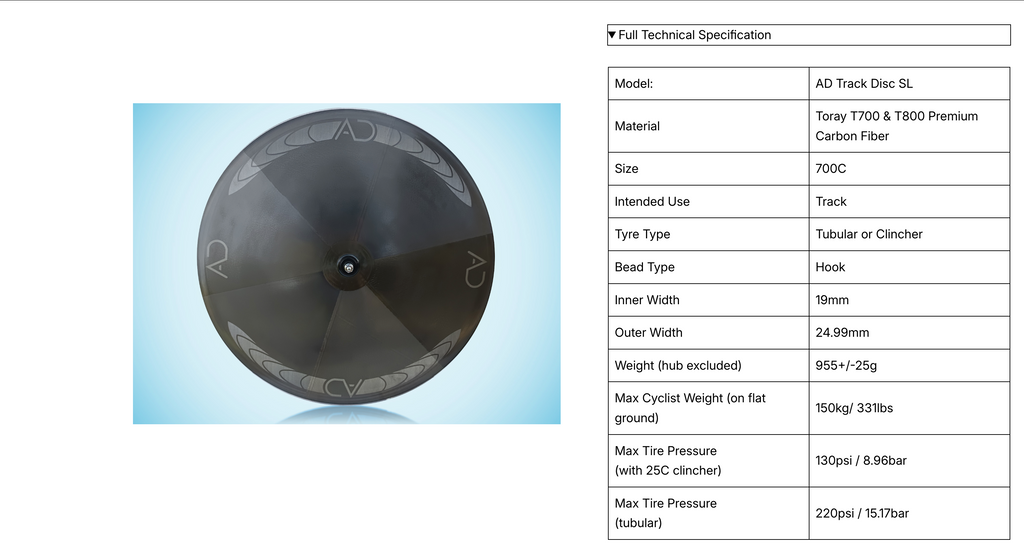 AD Track Disc SL & Tri SL Carbon Wheelset 700c Clincher