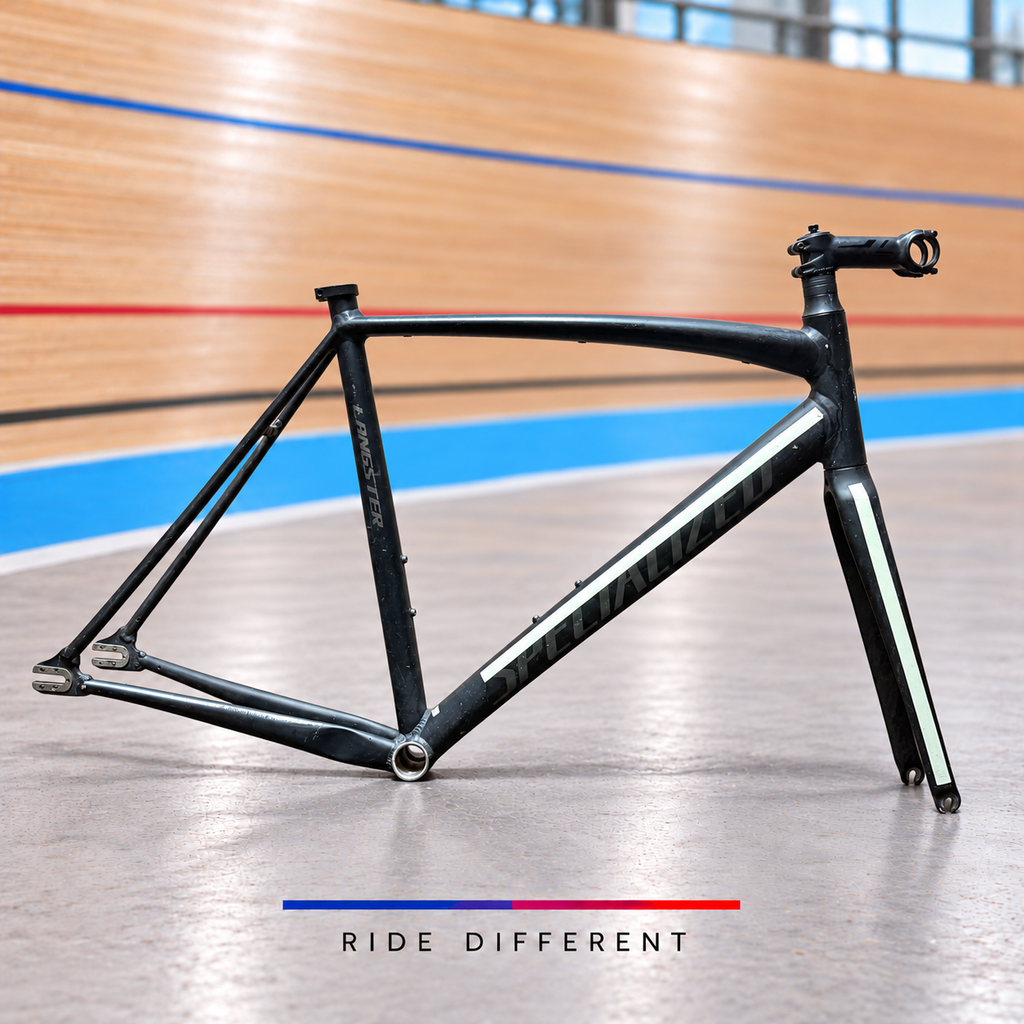 Specialized Langster size 54 frameset – side view on velodrome background